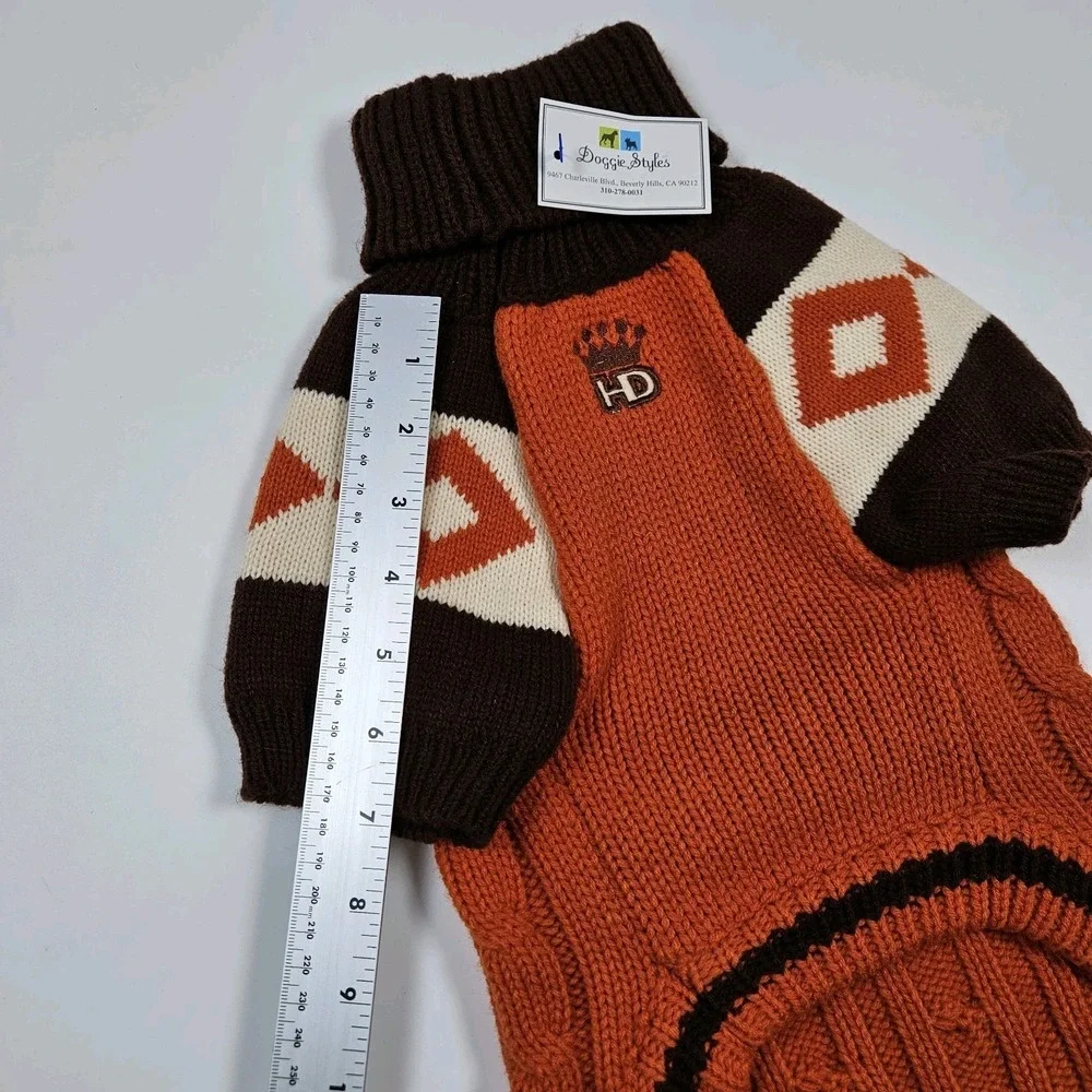 HIP DOGGIE Doggie Styles Ski Lodge Dog Cable Knit Sweater XL‎ Orange Brown NEW
